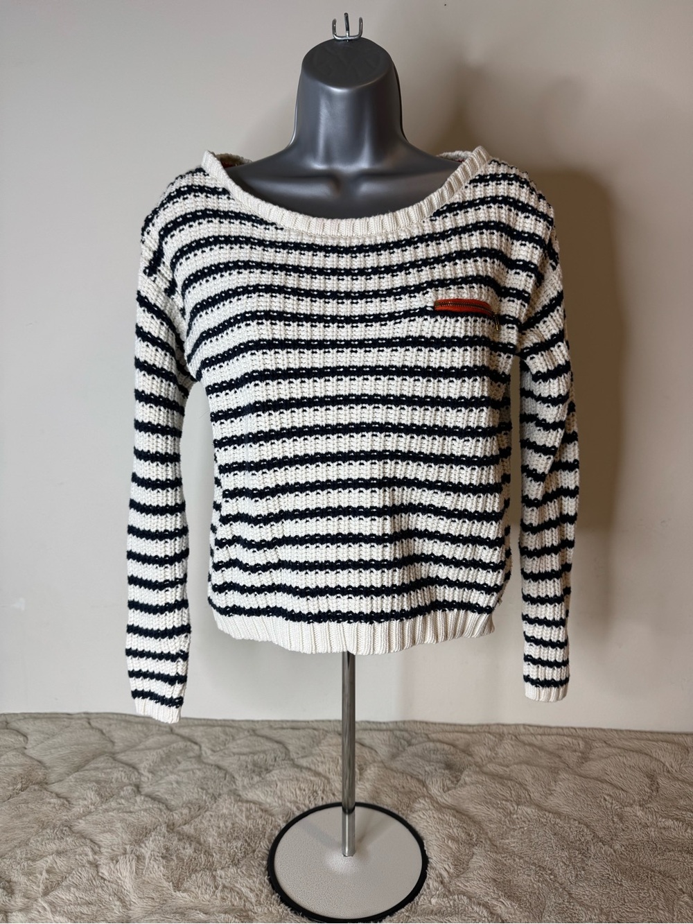 Tommy Hilfiger Striped Crewneck Sweater - White & Black